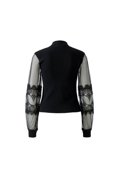 Oui Black Lace Sleeve Jumper