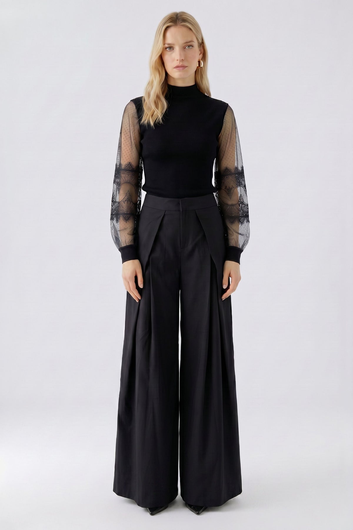 Oui Black Lace Sleeve Jumper