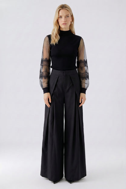 Oui Black Lace Sleeve Jumper