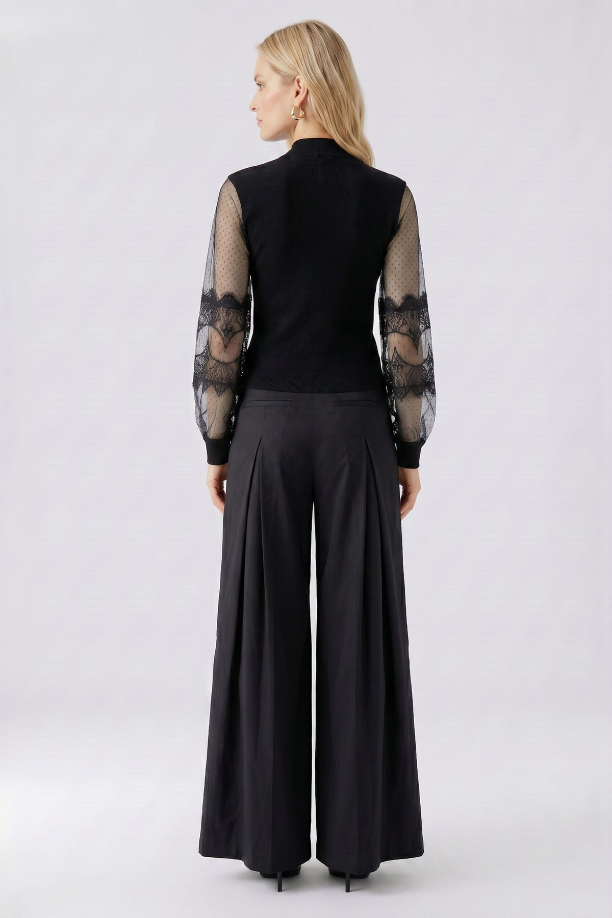 Oui Black Lace Sleeve Jumper