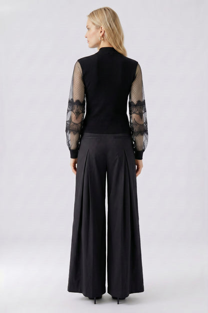 Oui Black Lace Sleeve Jumper