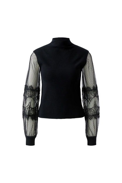 Oui Black Lace Sleeve Jumper