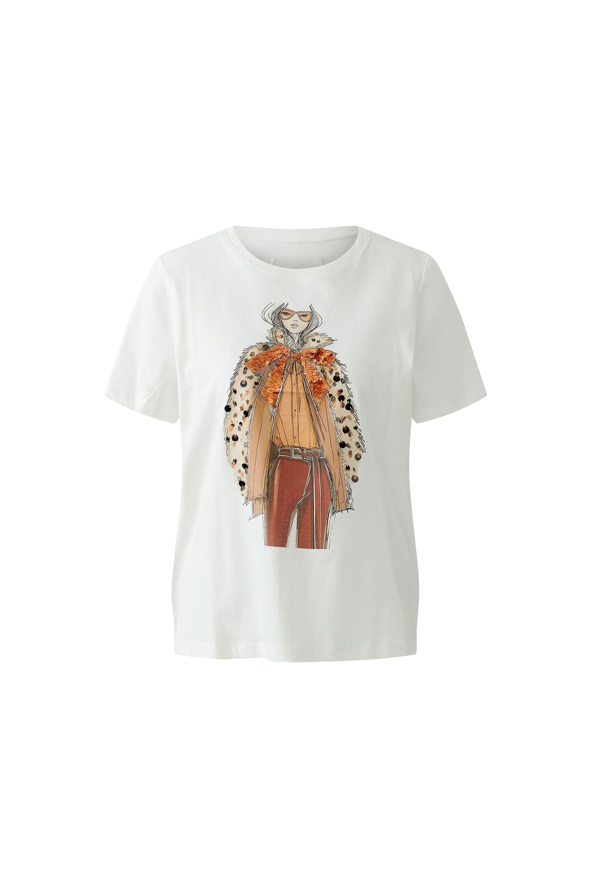 Oui Gardenia Lady Print Sequin T-Shirt