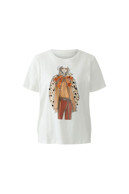 Oui Gardenia Lady Print Sequin T-Shirt