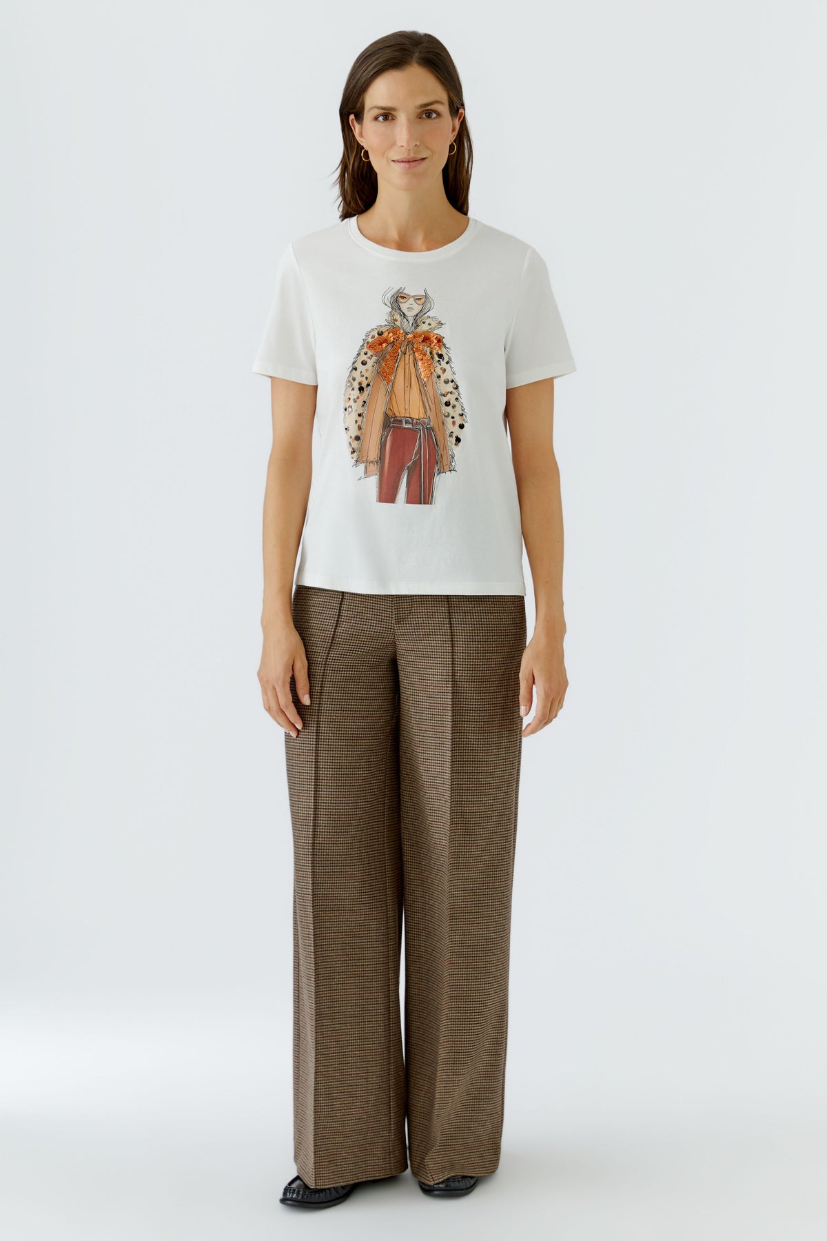 Oui Gardenia Lady Print Sequin T-Shirt