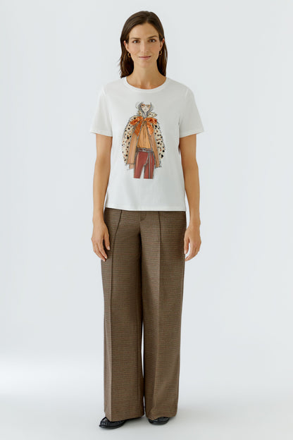Oui Gardenia Lady Print Sequin T-Shirt