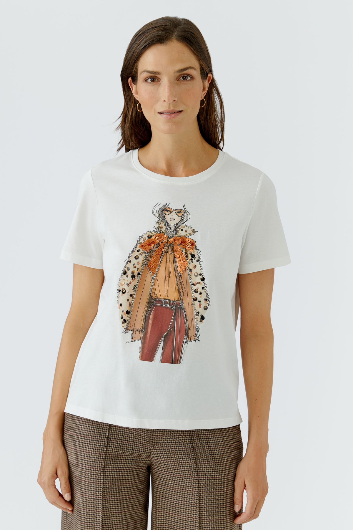 Oui Gardenia Lady Print Sequin T-Shirt