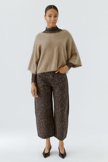 Oui Dark Brown/Grey/Black Leopard Jeans