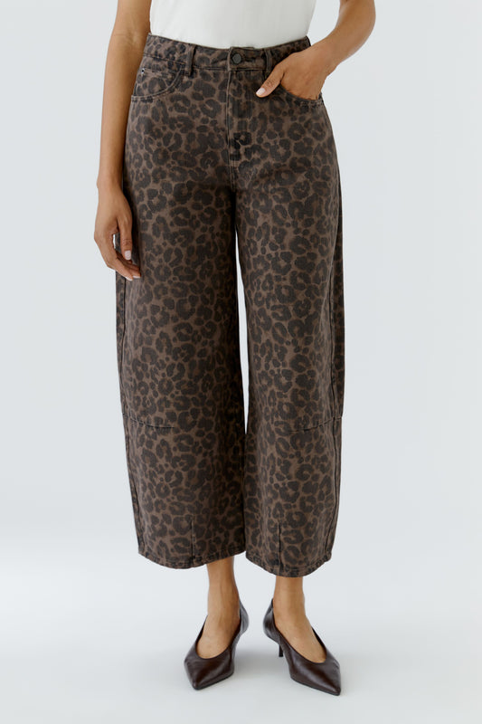 Oui Dark Brown/Grey/Black Leopard Jeans