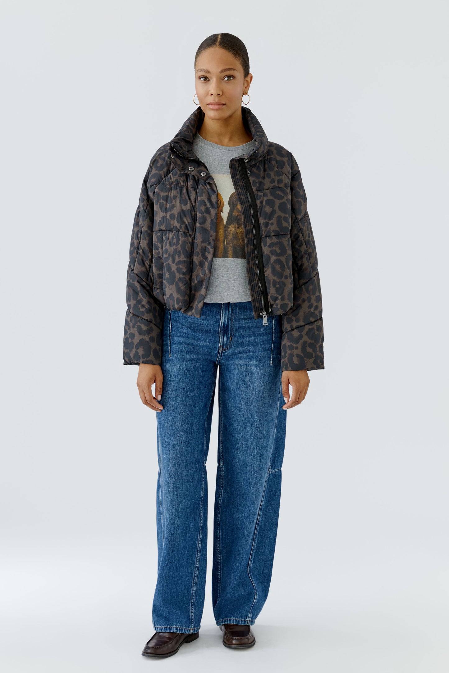Oui Dark Brown/Grey Animal Print Jacket