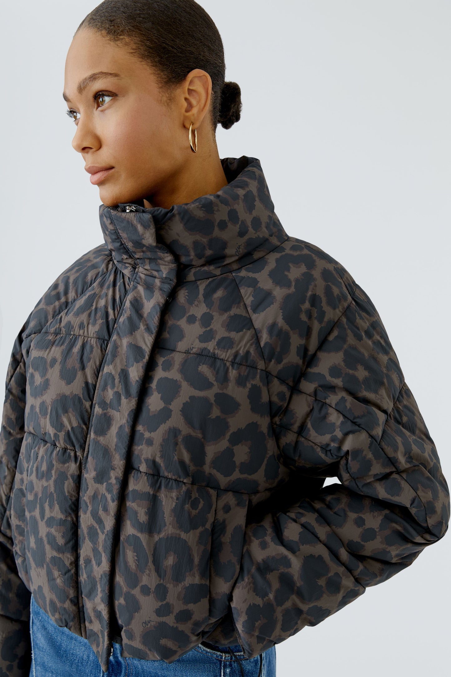 Oui Dark Brown/Grey Animal Print Jacket
