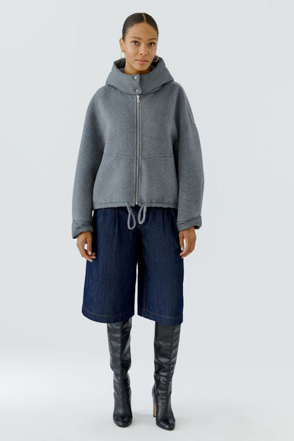 Oui Steel Grey Hooded Jacket