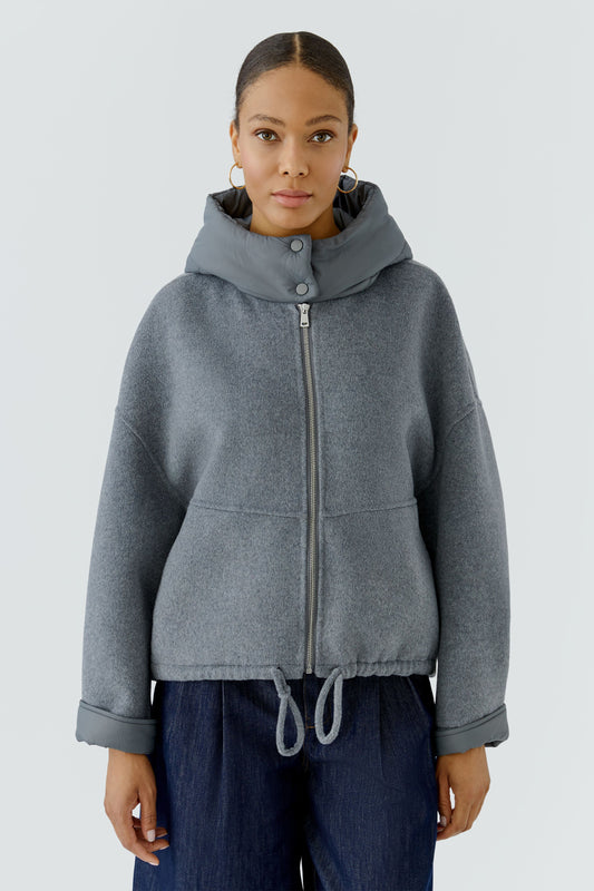 Oui Steel Grey Hooded Jacket