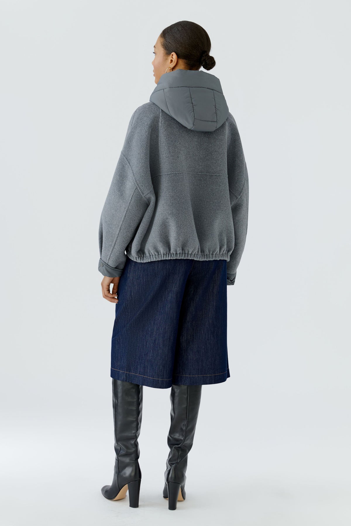 Oui Steel Grey Hooded Jacket