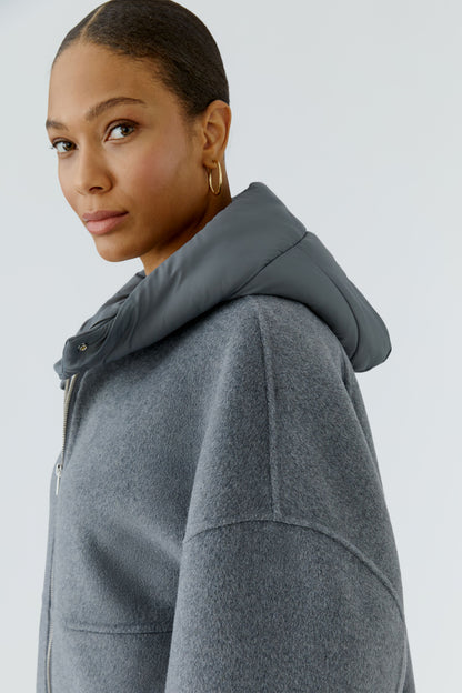 Oui Steel Grey Hooded Jacket