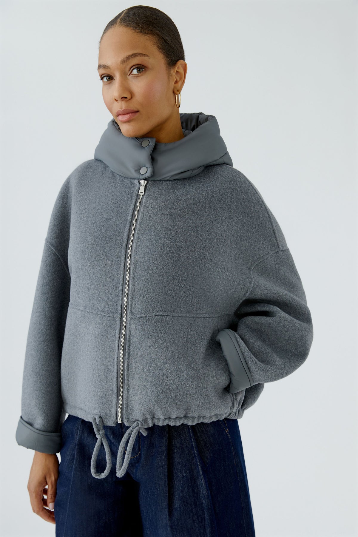 Oui Steel Grey Hooded Jacket