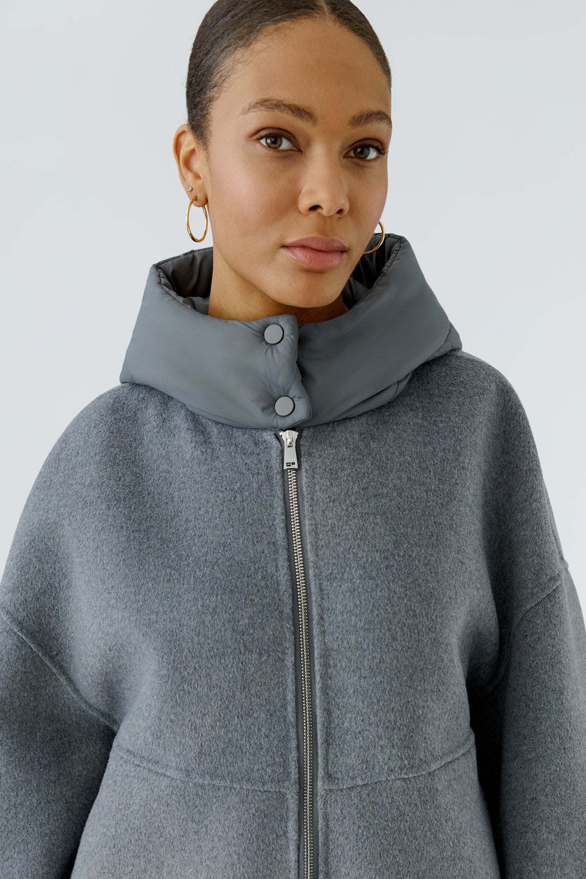 Oui Steel Grey Hooded Jacket