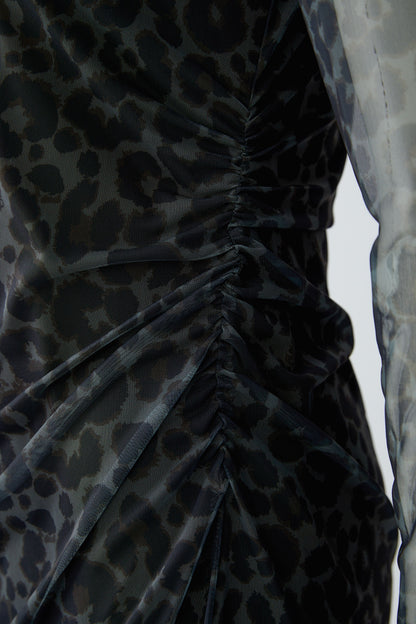 Oui DarkBrown/Grey/Black Leopard Dress
