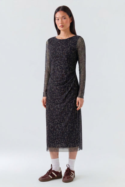 Oui DarkBrown/Grey/Black Leopard Dress
