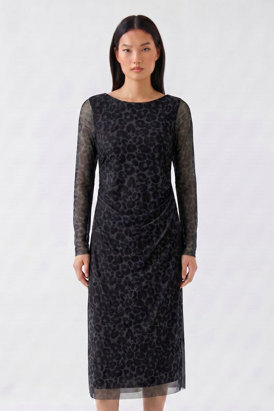 Oui DarkBrown/Grey/Black Leopard Dress