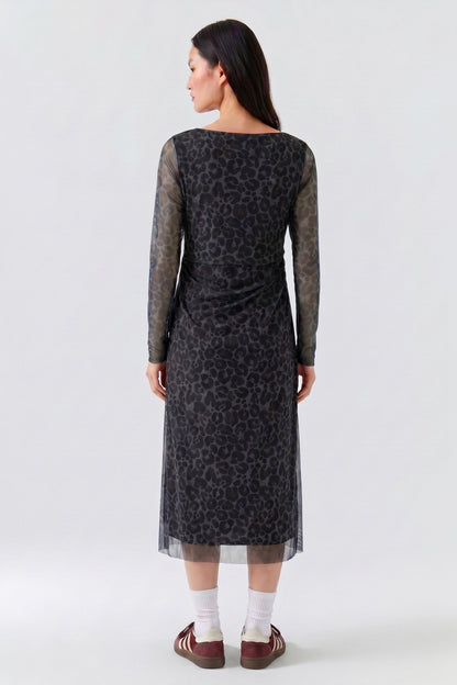 Oui DarkBrown/Grey/Black Leopard Dress