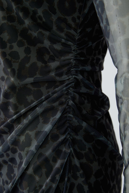 Oui DarkBrown/Grey/Black Leopard Dress