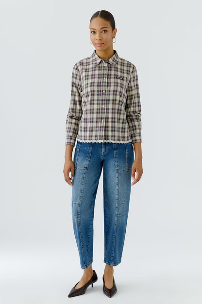 Oui Light Camel/Lilac Check Shirt