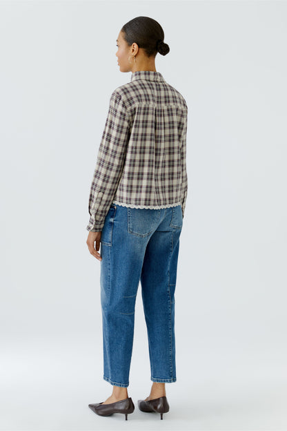 Oui Light Camel/Lilac Check Shirt
