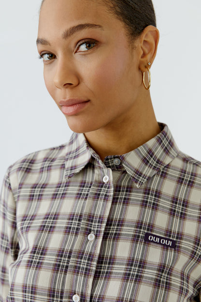 Oui Light Camel/Lilac Check Shirt