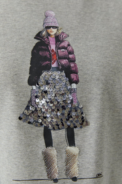Oui River Stone Winter Lady Sequin T-Shirt