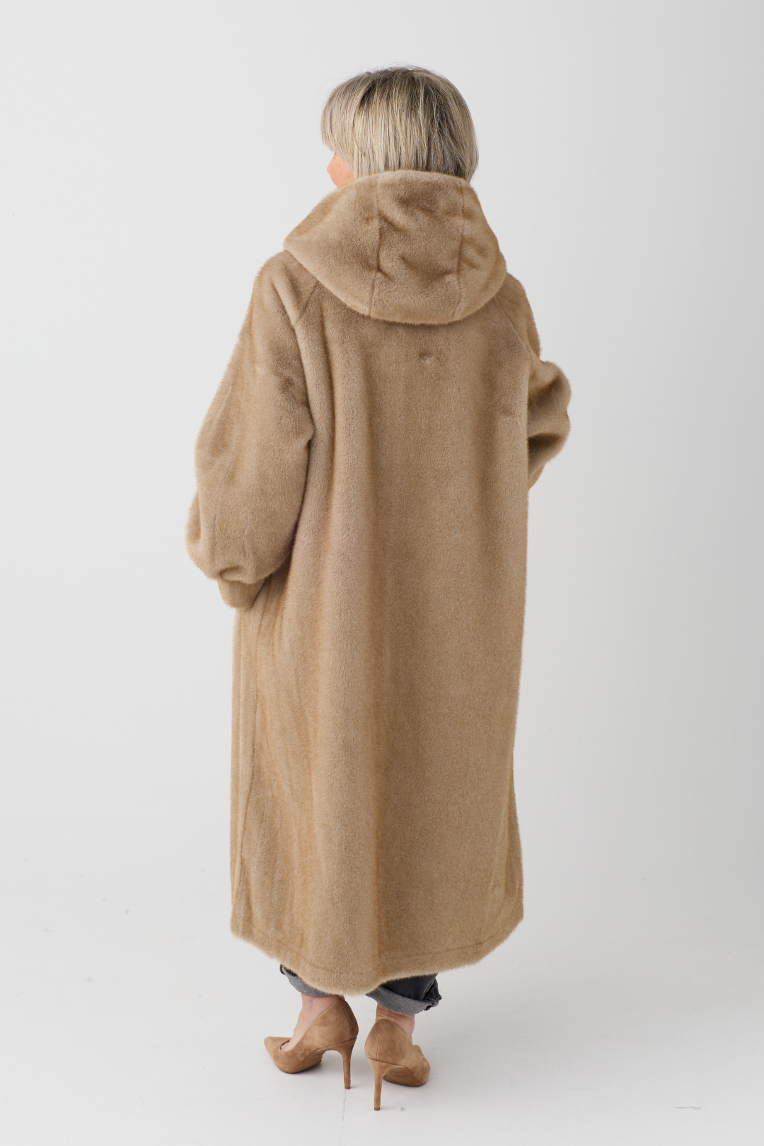 Isabella Taupe Hooded Faux Fur Coat