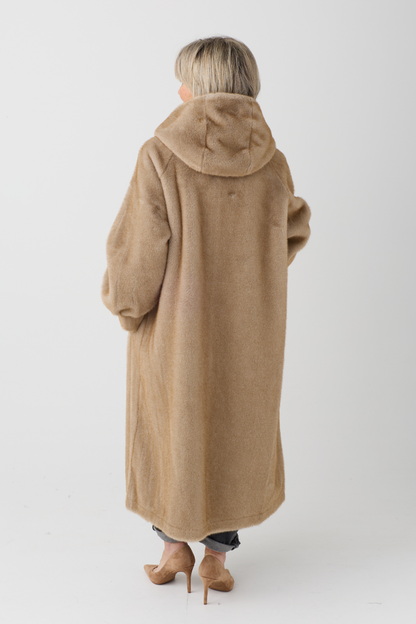 Isabella Taupe Hooded Faux Fur Coat