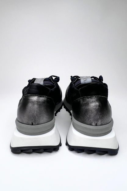 Andia Fora Ruffle Black & Silver Trainers