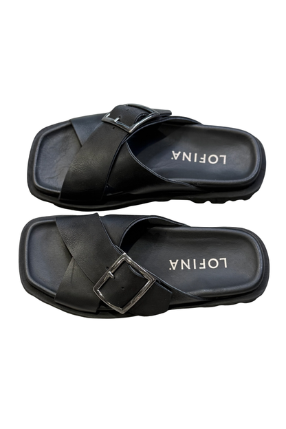 Lofina Nero Crossover Buckle Strap Sandal 9642