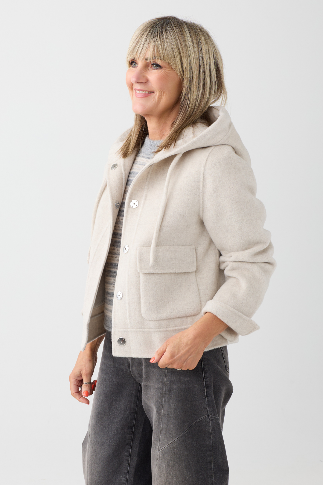 Milano Cream Melange Hooded Jacket