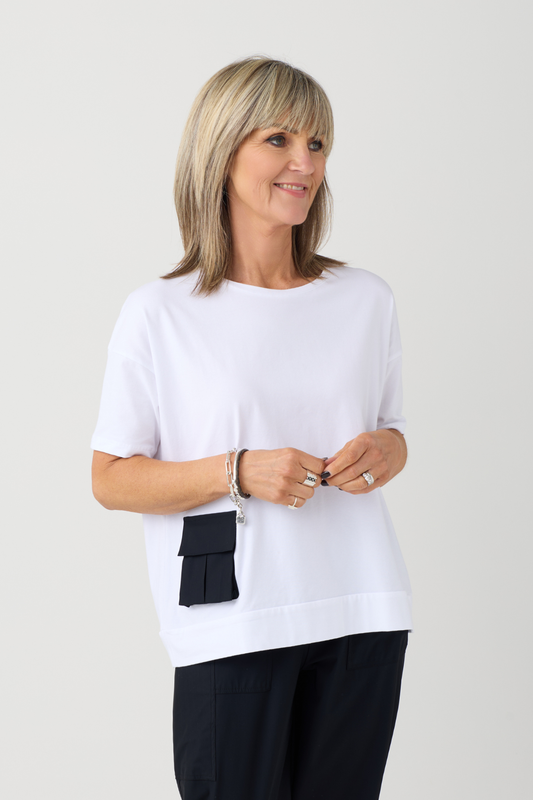 Naya White/Black Contrast Pocket Top