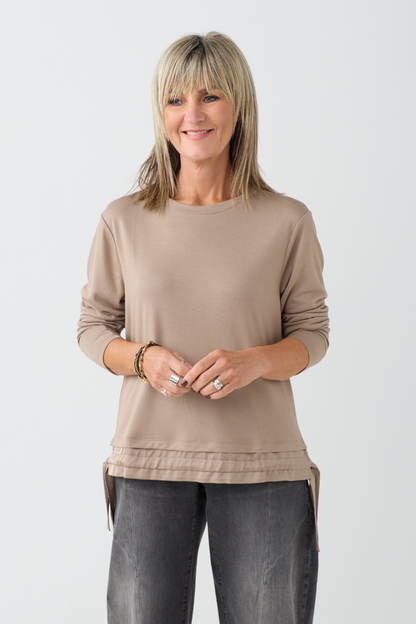 Margittes Biscuit Long Sleeve Drawstring Top