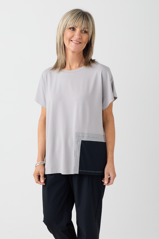 Naya Taupe/Black Contrast Pocket Top