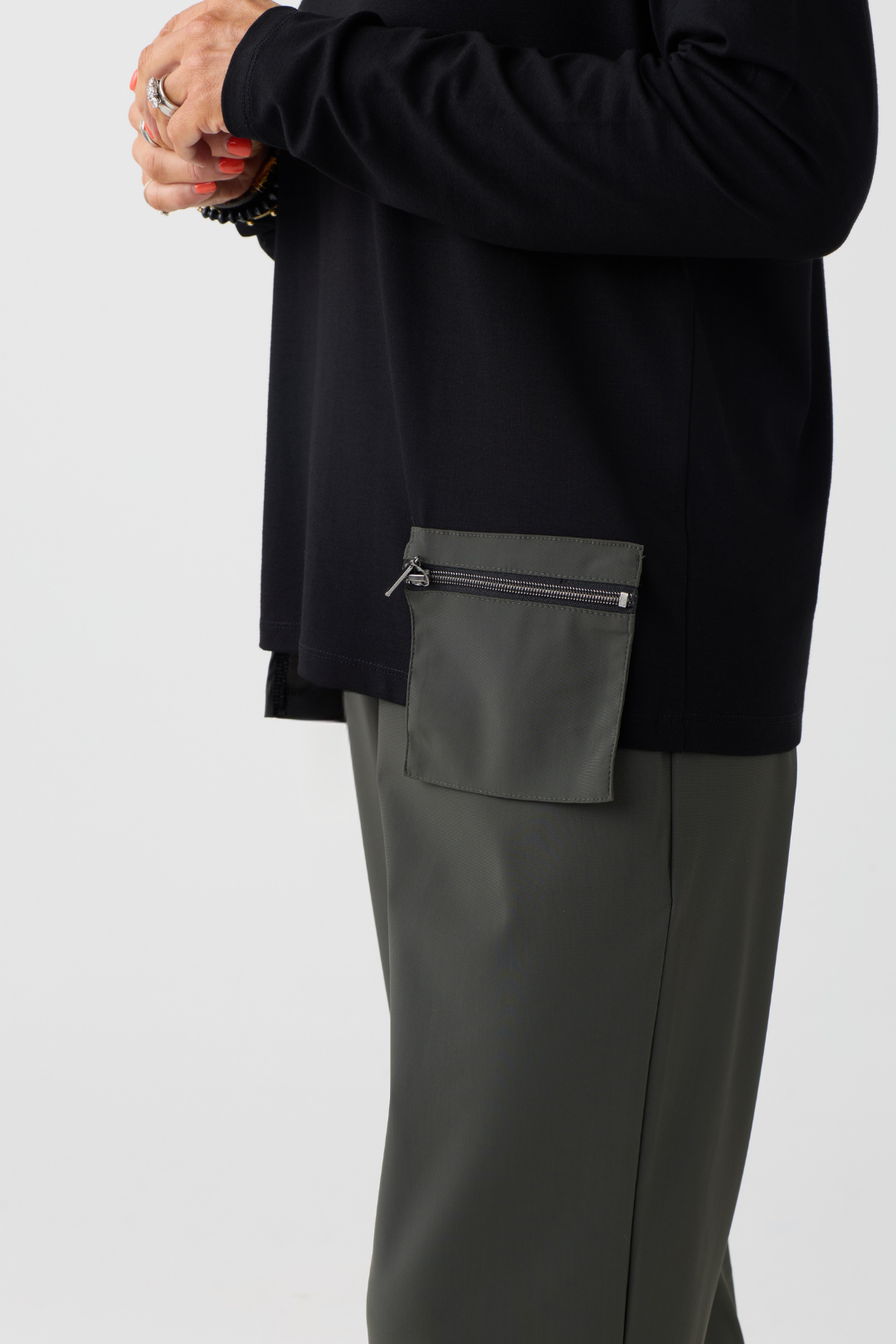 Naya Black/Thyme Zip Pocket Top