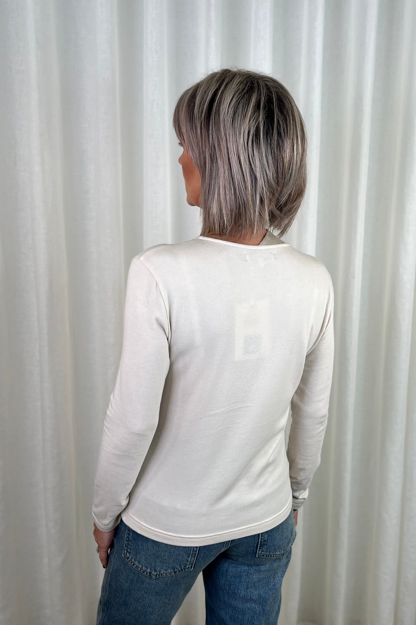 el2 Beige Jersey Top with Knitted Panel