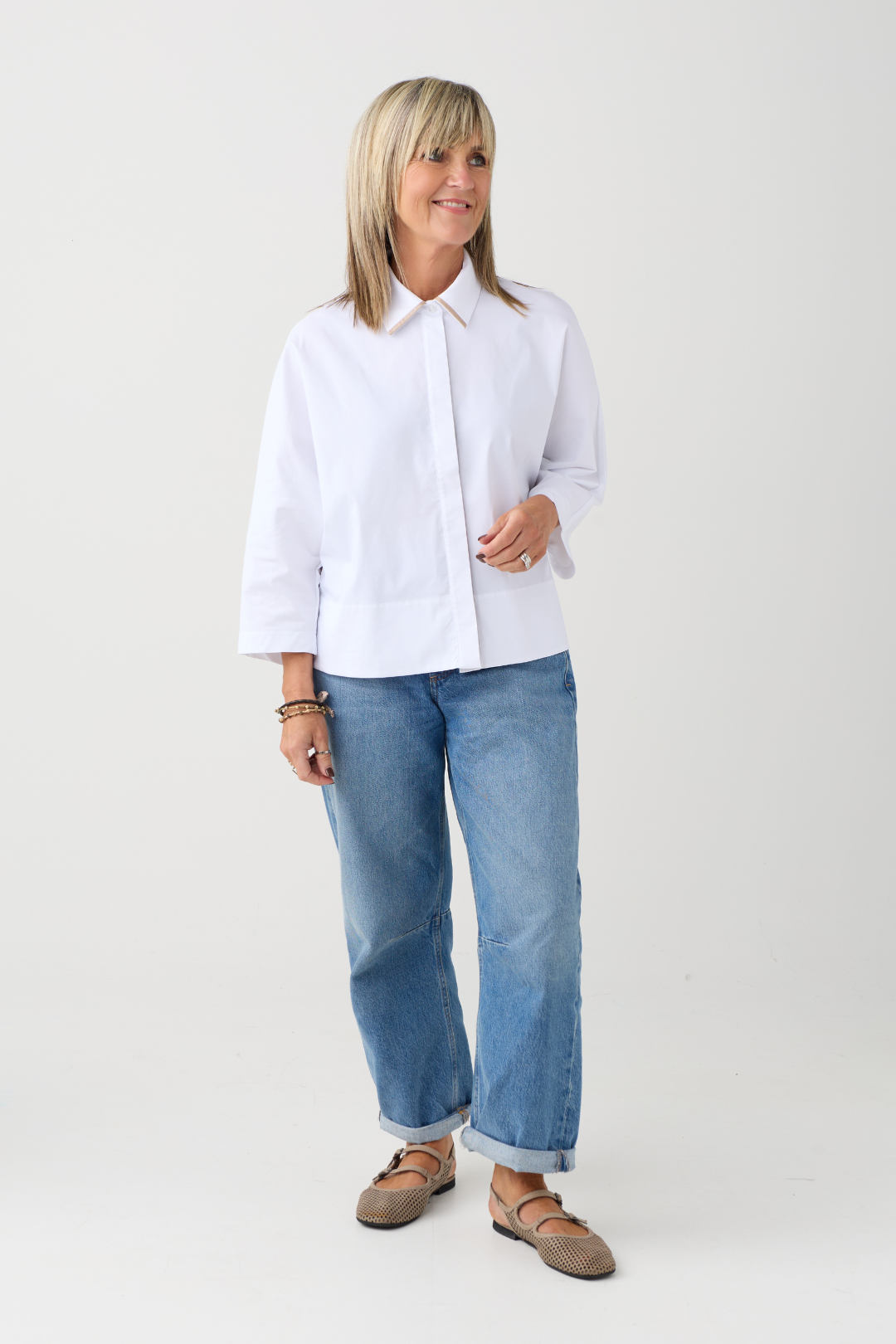 Margittes White/Biscuit Tie Detail Shirt