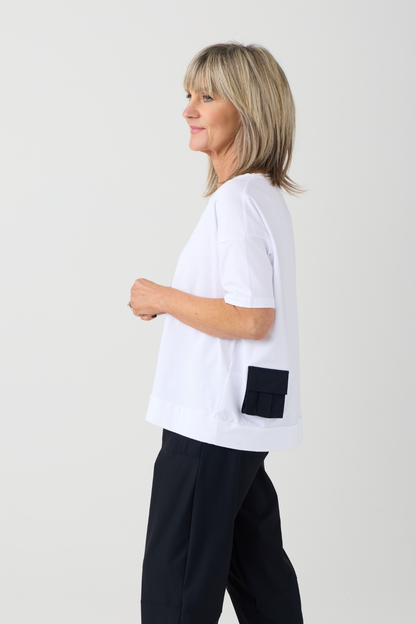 Naya White/Black Contrast Pocket Top