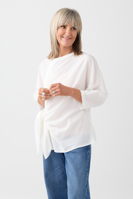 el2 White Asymmetric Blouse 1029