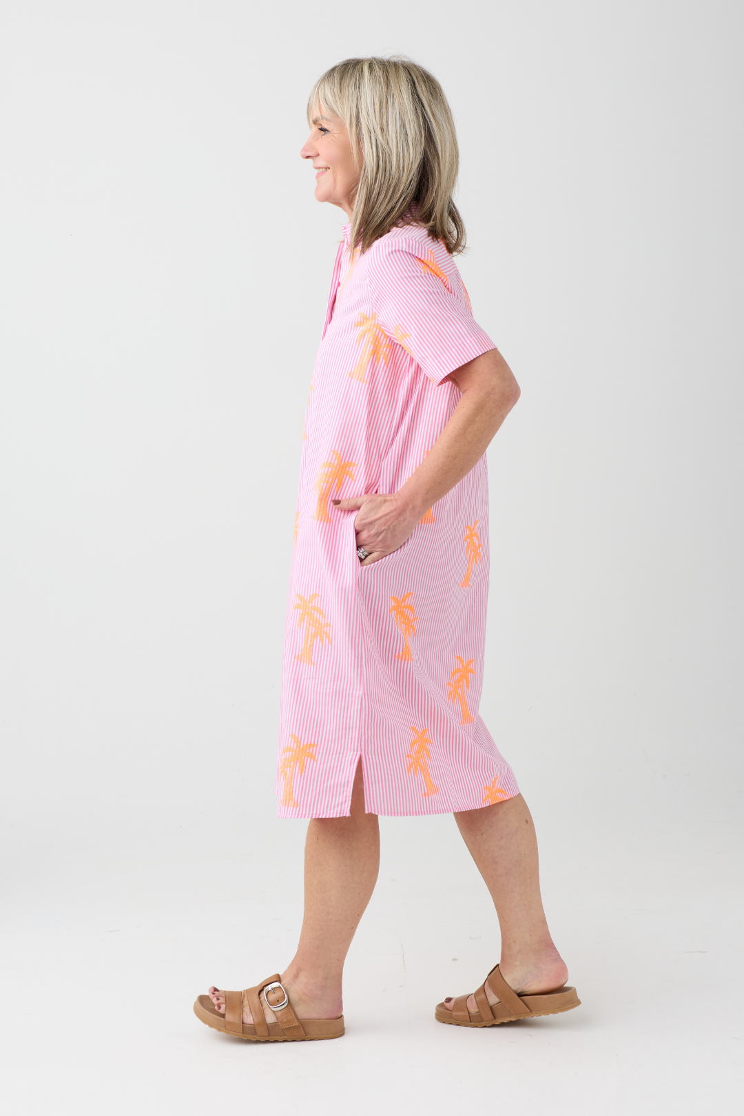 Milano Pink Stripe/ Neon Palm Tree Shirt Dress