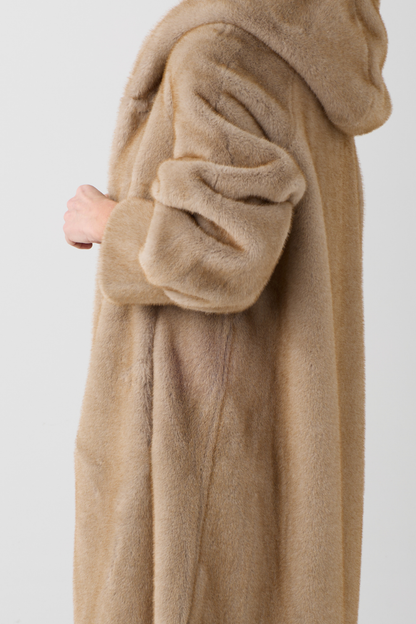 Isabella Taupe Hooded Faux Fur Coat