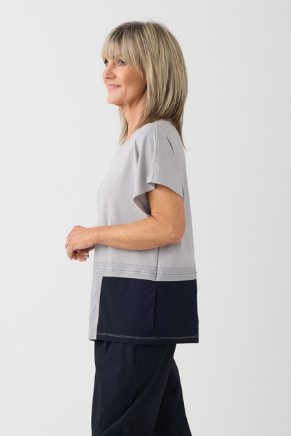 Naya Taupe/Black Contrast Pocket Top