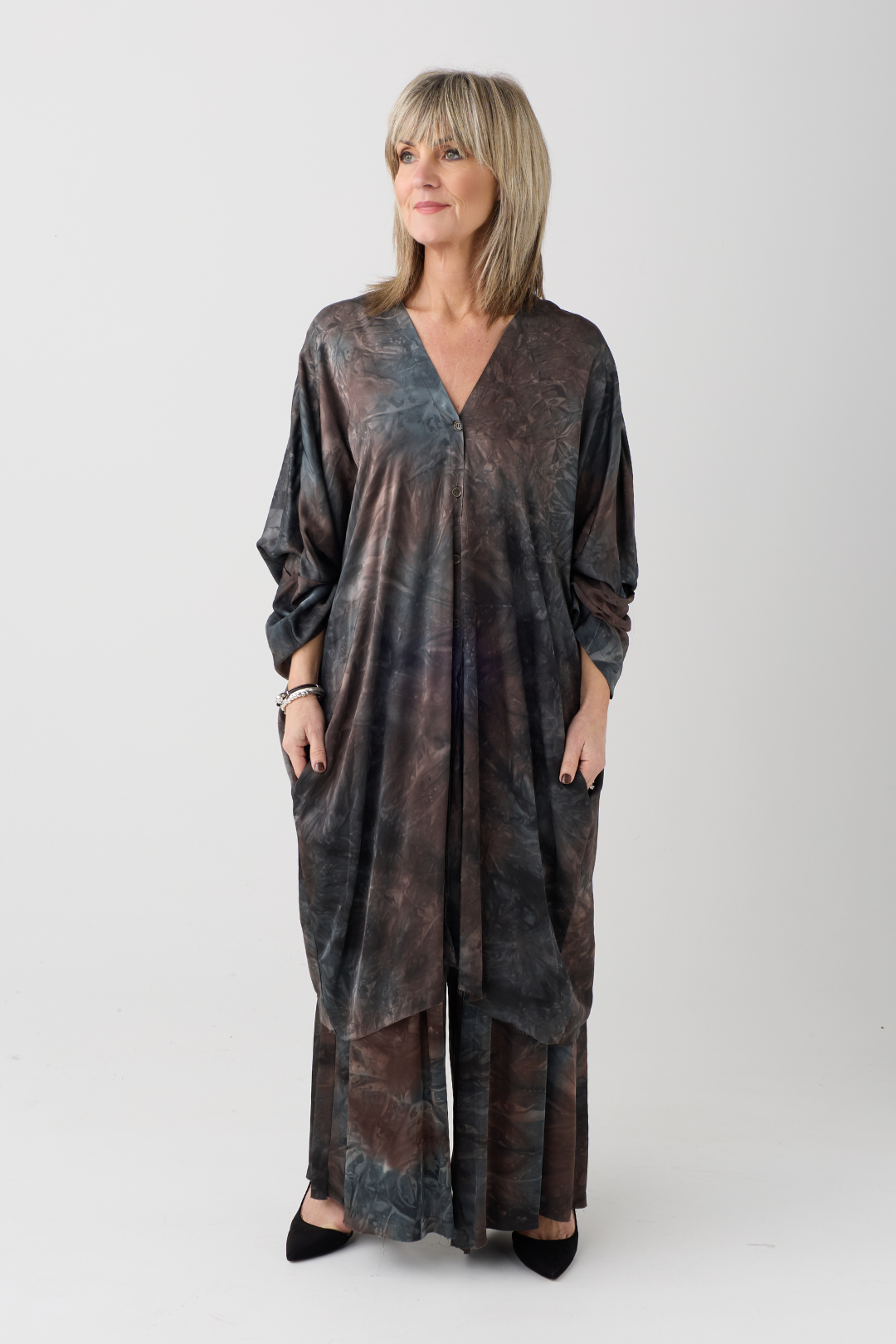 Sanctamuerte Bengal Brown Batwing Shirt Dress