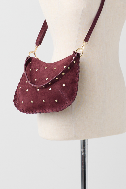 Berry Suede Cross Body Bag w/Studs