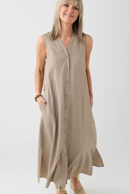 Humility BRITANY Taupe Stripe Sleeveless Dress