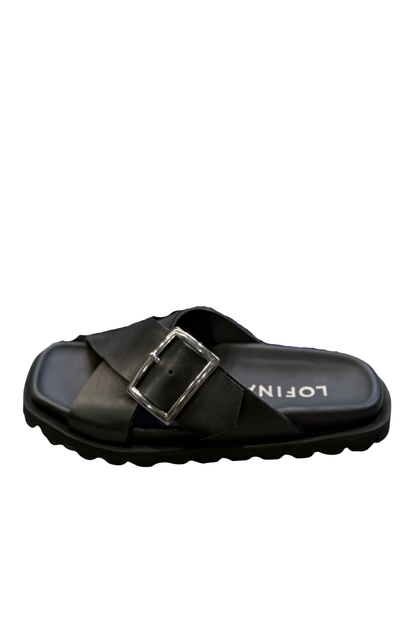 Lofina Nero Crossover Buckle Strap Sandal 9642